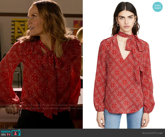 Rixo Moss Blouse in Scarf Floral Red worn by Miss Jenn (Kate Reinders) on High School Musical The Musical The Series