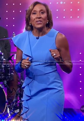 Robin's blue ruffled sheath dress on Good Morning America