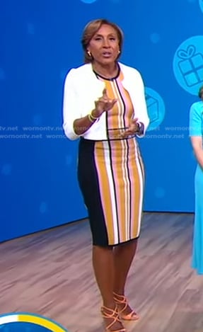 Robin's orange striped sleeveless dress on Good Morning America