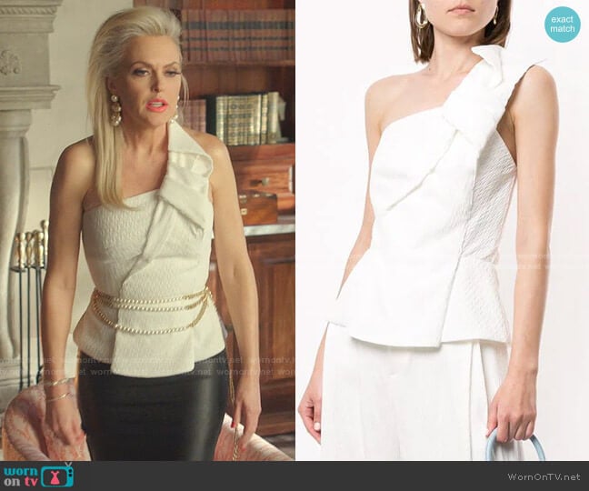 Whitefield One-Shoulder Crinkled Top by Roland Mouret worn by Alexis Carrington (Elaine Hendrix) on Dynasty