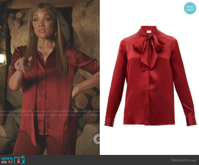 Pussy-Bow Silk-Satin Blouse by Saint Laurent worn by Dominique Deveraux (Michael Michele) on Dynasty