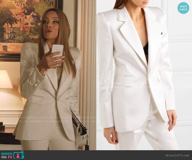 Silk-Blend Satin Blazer by Saint Laurent worn by Dominique Deveraux (Michael Michele) on Dynasty