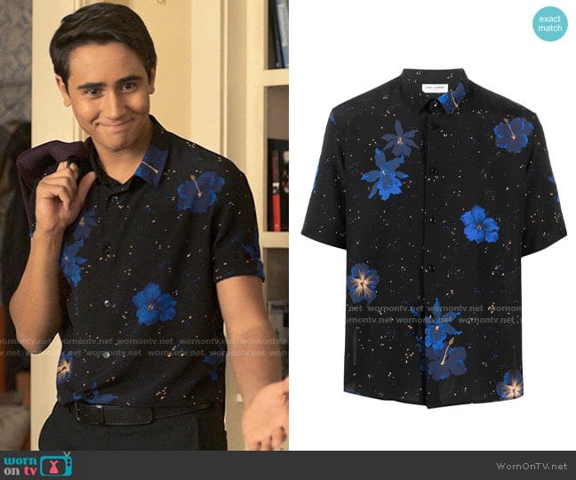 Saint Laurent Short-Sleeve Floral-Print Shirt worn by Victor Salazar (Michael Cimino) on Love Victor