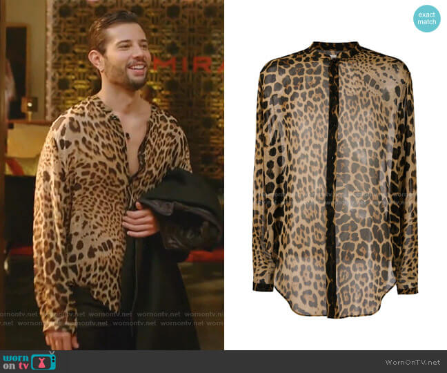 Silk Animal Print Shirt by Saint Laurent worn by Sam Flores (Rafael de la Fuente) on Dynasty