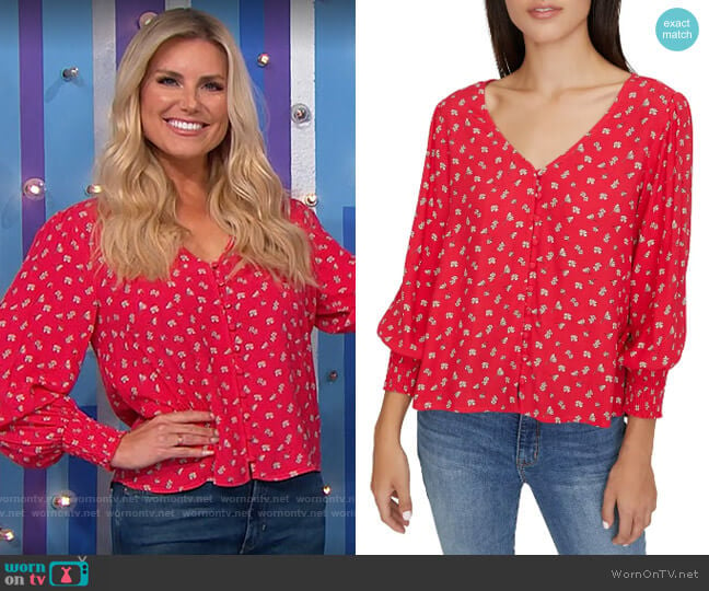 WornOnTV: Rachel’s red floral blouse on The Price is Right | Amber ...