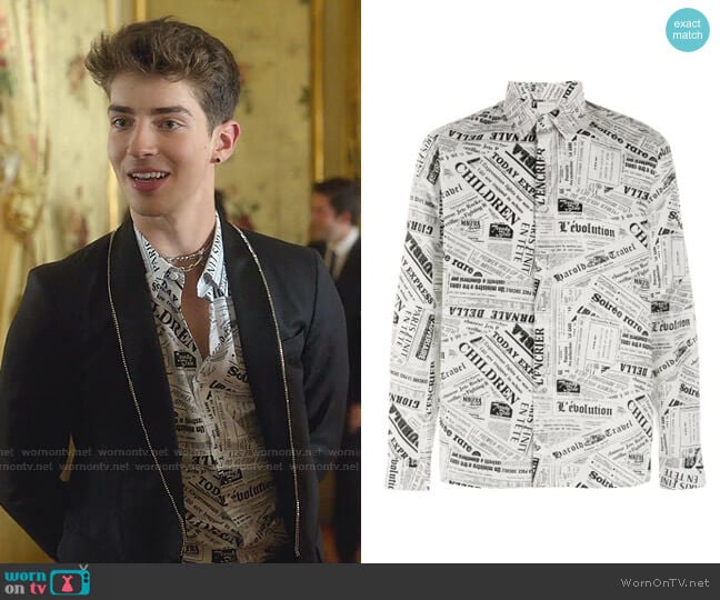 Newspaper Print Shirt by Sandro worn by Patrick Blanco (Manu Rios) on Elite