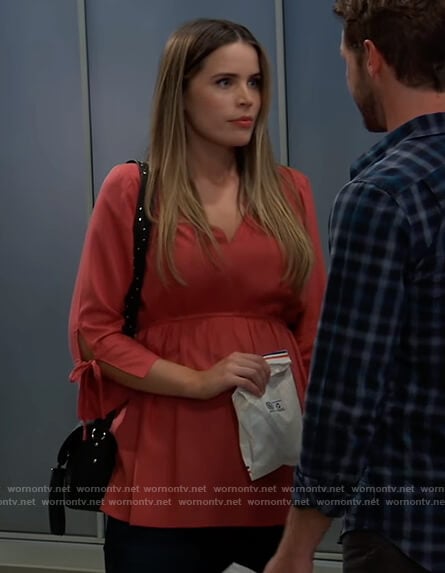 Sasha’s pink tie cuff maternity blouse on General Hospital