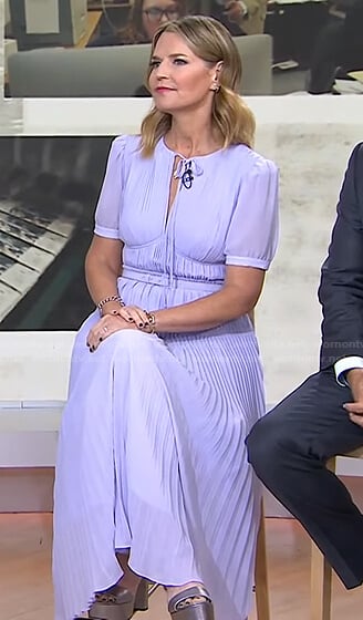 Savannah’s lilac pleated tie neck dress on Today