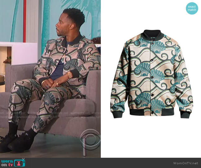 Shell Jacquard Bomber Jacket by Scotch & Soda worn by Victor Cruz on The Talk