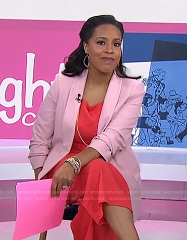 Sheinelle’s pink ruched sleeve open jacket on Today