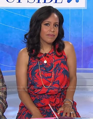 Sheinelle’s red and blue printed sleeveless dress on Today