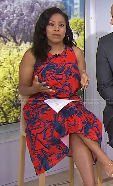 Sheinelle's red and blue printed sleeveless dress on Today
