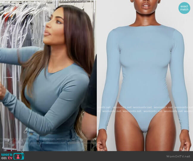 Essential Crew Neck Long Sleeve Bodysuit by Skims worn by Kim Kardashian on Keeping Up with the Kardashians