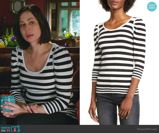 Puff Sleeve Stripe Cotton Blend Sweater by Smythe worn by Cassandra Nightingale (Catherine Bell) on Good Witch