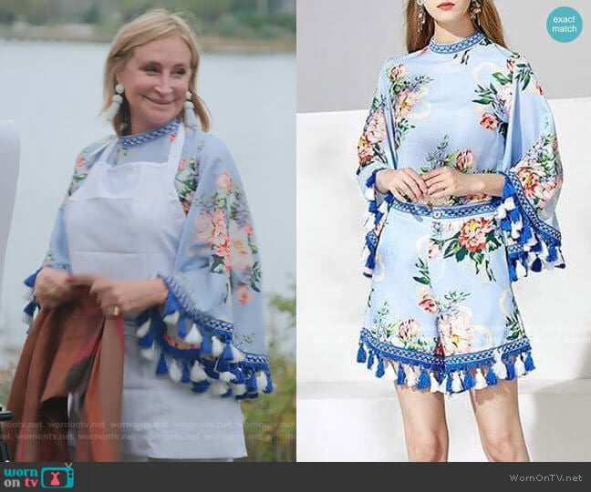 Blue Floral Tassel Two Piece Set by Sonja worn by Sonja Morgan on The Real Housewives of New York City