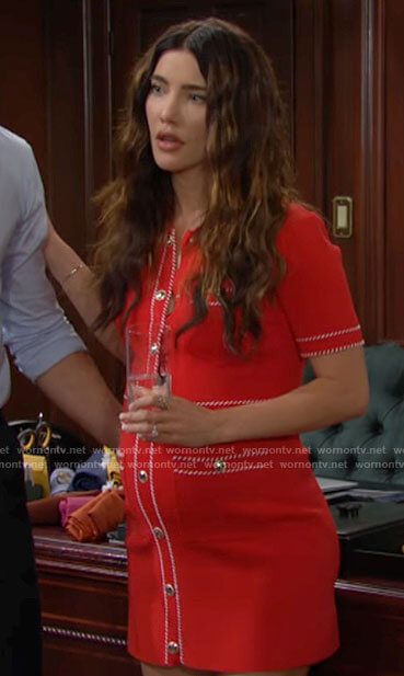 Steffy's red button front dress on The Bold and the Beautiful