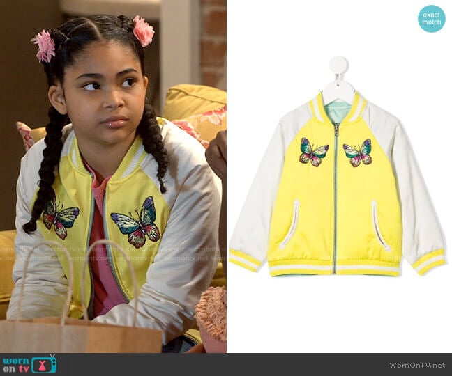 Stella McCartney Butterfly-embroidered Bomber Jacket worn by Millicent (Jaidyn Triplett) on iCarly