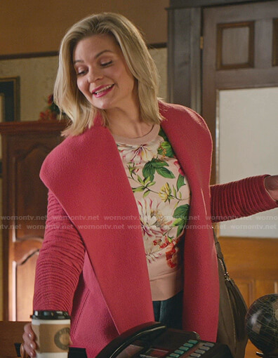 Stephanie's pink floral sweater and coat on Good Witch