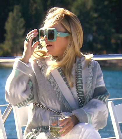 Sutton's grey fringed cardigan on The Real Housewives of Beverly Hills