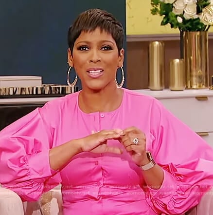 Tamron’s pink button down dress on Tamron Hall Show