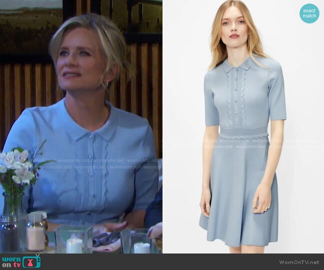 Scallop Trim Knit Skater Dress by Ted Baker worn by Kayla Brady (Mary Beth Evans) on Days of our Lives