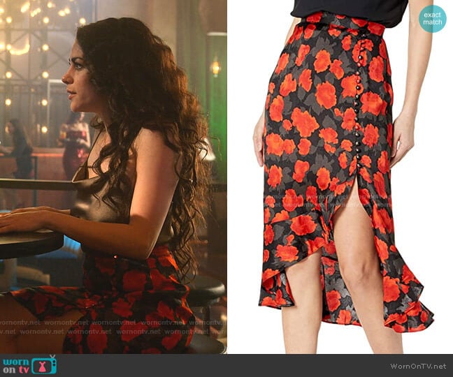 Floral Midi Skirt with Slit by The Kooples worn by Eve (Inbar Lavi) on Lucifer