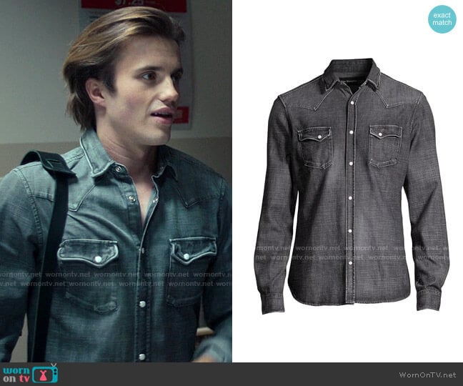 The Kooples Washed Denim Shirt worn by Benjamin Campbell (George Sear) on Love Victor