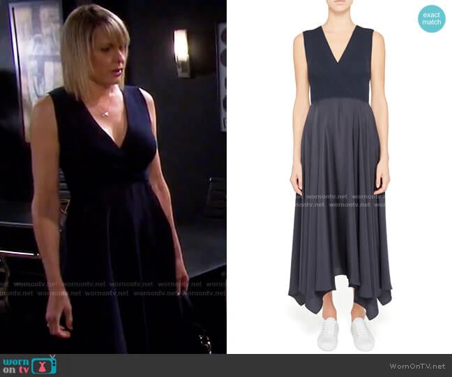 Mixed Media Handkerchief Hem Midi Dress by Theory worn by Nicole Walker (Arianne Zucker) on Days of our Lives