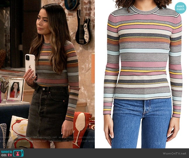 Theory Stripe Dusty Pink Sweater worn by Carly Shay (Miranda Cosgrove) on iCarly