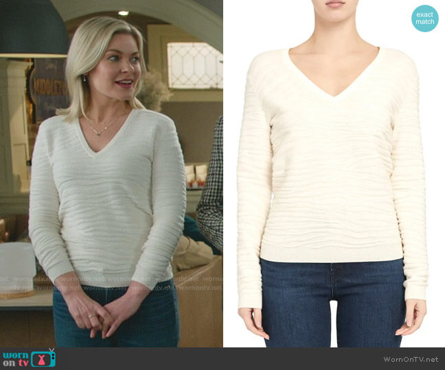 Zebra Stitch Sweater by Theory worn by Stephanie Borden (Kylee Evans) on Good Witch