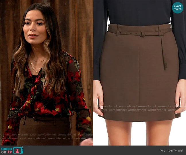 Theory Belted Wool-Blend Mini Skirt worn by Carly Shay (Miranda Cosgrove) on iCarly