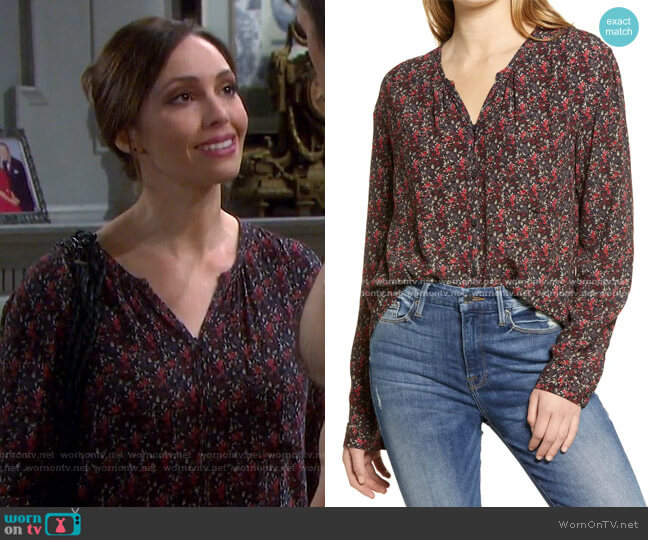 Shirred Button-Up Shirt by Treasure & Bond worn by Gwen Rizczech (Emily O'Brien) on Days of our Lives
