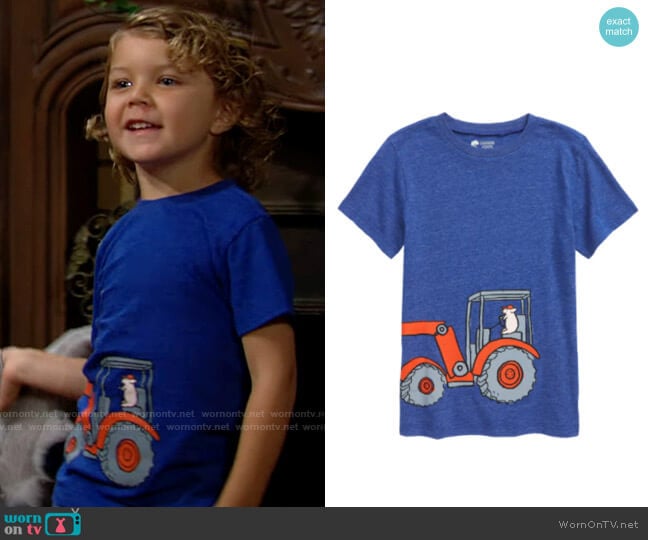 Tucker + Tate Graphic Tee in Blue Surf Heather Tractor worn by Harrison Locke on The Young and the Restless