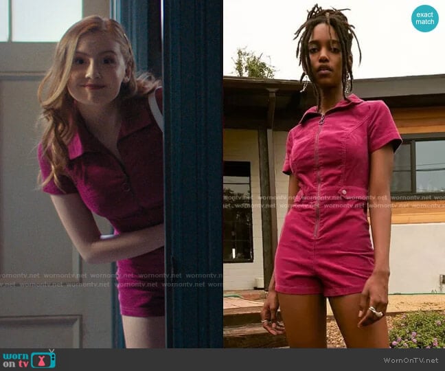 Urban Outfitters Tyson Zip-Front Short Sleeve Romper worn by Lake Meriwether (Bebe Wood) on Love Victor