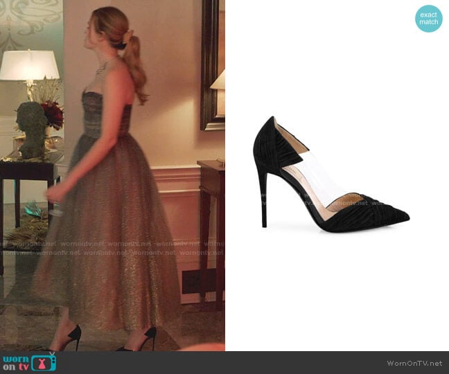 B-Drape Suede Point Toe Pumps by Valentino worn by Kirby Anders (Maddison Brown) on Dynasty