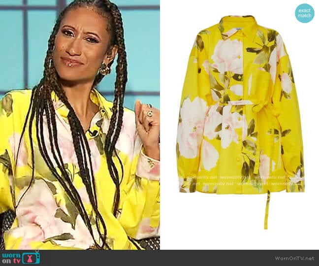 Oversized Floral Cotton-Silk Shirt by Valentino worn by Elaine Welteroth on The Talk