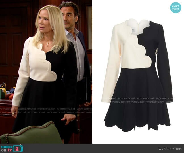 Valentino Scalloped Two-tone Wool And Silk-blend Mini Dress worn by Brooke Logan (Katherine Kelly Lang) on The Bold and the Beautiful