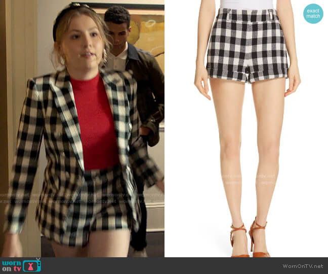 Veronica Beard Carito Gingham Shorts worn by Lake Meriwether (Bebe Wood) on Love Victor