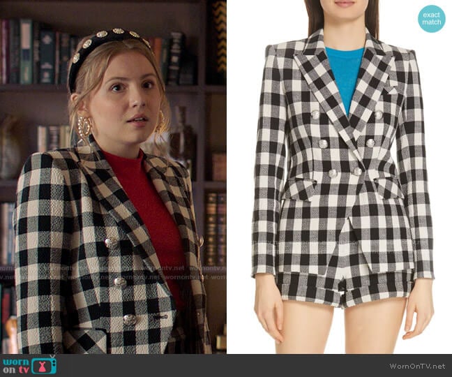 Veronica Beard Miller Gingham Dickey Jacket worn by Lake Meriwether (Bebe Wood) on Love Victor