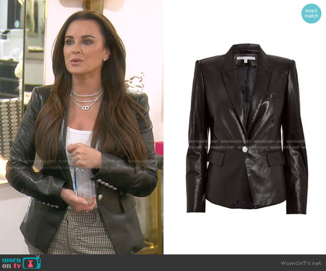 Danielle Leather Dickey Jacket by Veronica Beard worn by Kyle Richards on The Real Housewives of Beverly Hills