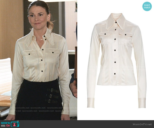 Pintuck Pleat Detail Button-Up Silk Blouse by Victoria Beckham worn by Liza Miller (Sutton Foster) on Younger
