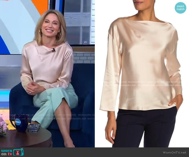 Silk Boatneck Blouse by Vince worn by Amy Robach on Good Morning America