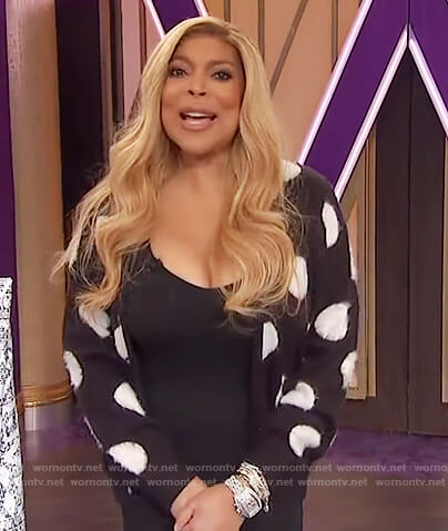 Wendy’s black dress and polka dot cardigan on The Wendy Williams Show
