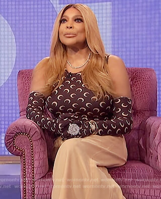 Wendy’s brown moon crescent tank and gloves on The Wendy Williams Show