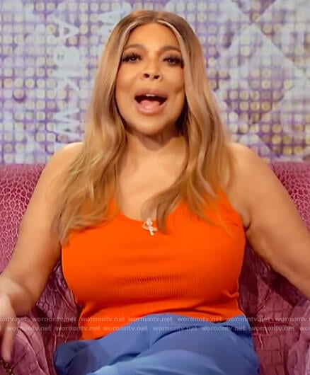 Wendy’s orange tank and blue pants on The Wendy Williams Show