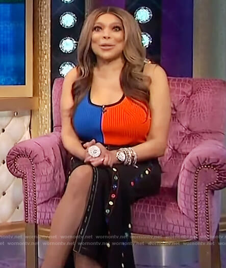 Wendy’s colorblock ribbed tank and skirt on The Wendy Williams Show