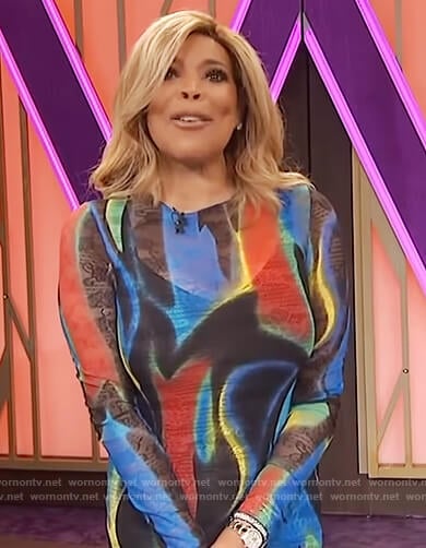 Wendy’s multicolored swirl print dress on The Wendy Williams Show