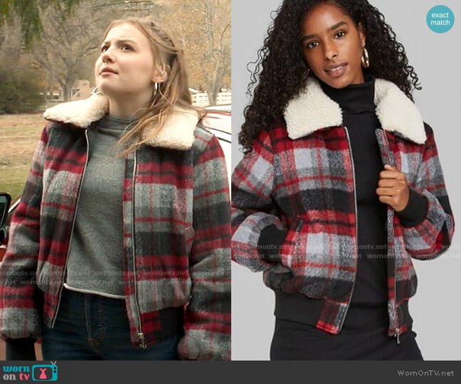 Target Wild Fable Plaid Bomber Jacket worn by Lake Meriwether (Bebe Wood) on Love Victor