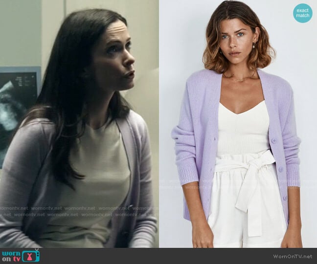 Aritzia Parco Cashmere Cardigan in Lavish Lavender by Wilfred worn by Lois Lane (Elizabeth Tulloch) on Superman and Lois