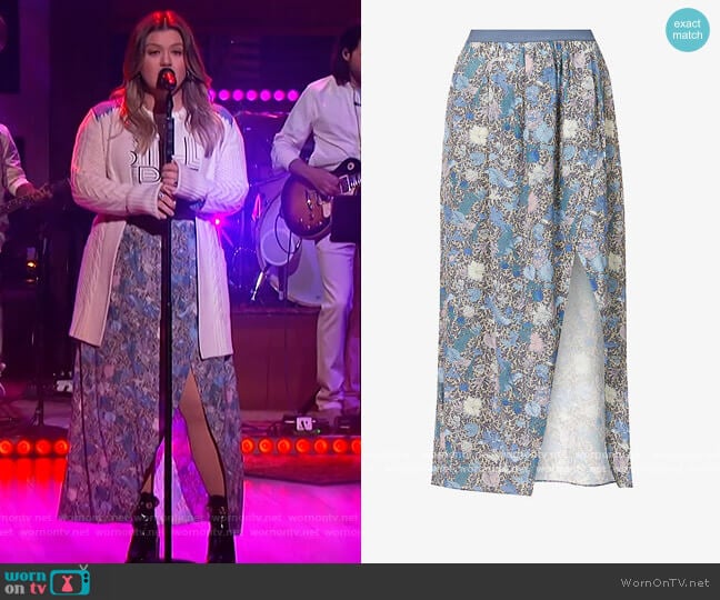 Josia wild garden-print crepe midi Skirt by Zadig and Voltaire worn by Kelly Clarkson on The Kelly Clarkson Show